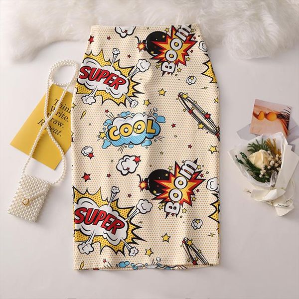 

womens pencil skirt 2019 new cartoon mouse print high waist slim skirts young girl summer large size japan female falda gd018, Black