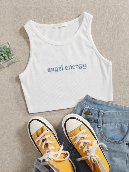 

letter embroidered crop tank u4ym#, White
