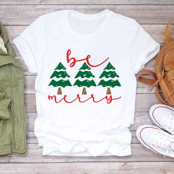 

women cartoon striped tree letter new year cute merry christmas print tshirts t shirt ladies graphic female tee t shirt, White