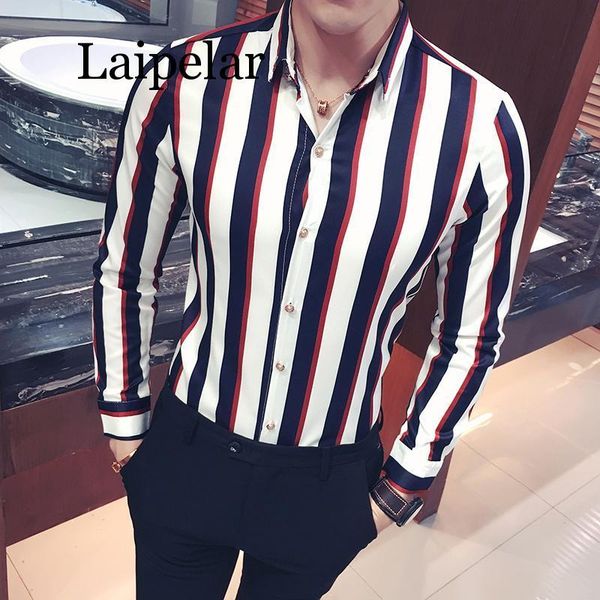 

men's casual shirts laipelar 2021 spring and autumn boutique cotton fashion striped long-sleeved comfortable slim leisure, White;black