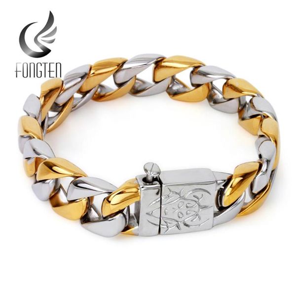 

charm bracelets fongten buddha cuban link chain male bracelet gold/silver color stainless steel special fashion jewelry, Golden;silver