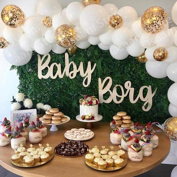 

54 57pcs macaron white balloon arch garland kit 5 18 with gold confetti balloons wedding party baby shower baptism decor s6xn wmtqps