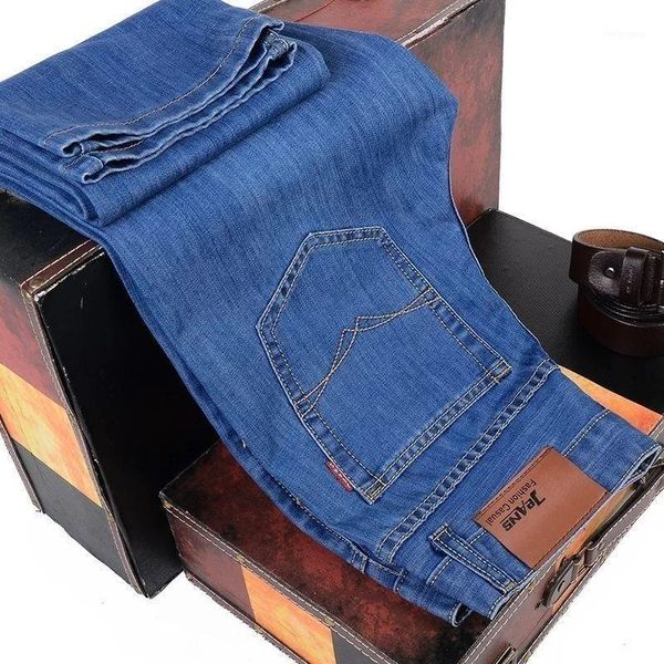 

summertime slim stretch straight leg jeans for men business plus light color trousers wear durable trousers1 men's, Blue