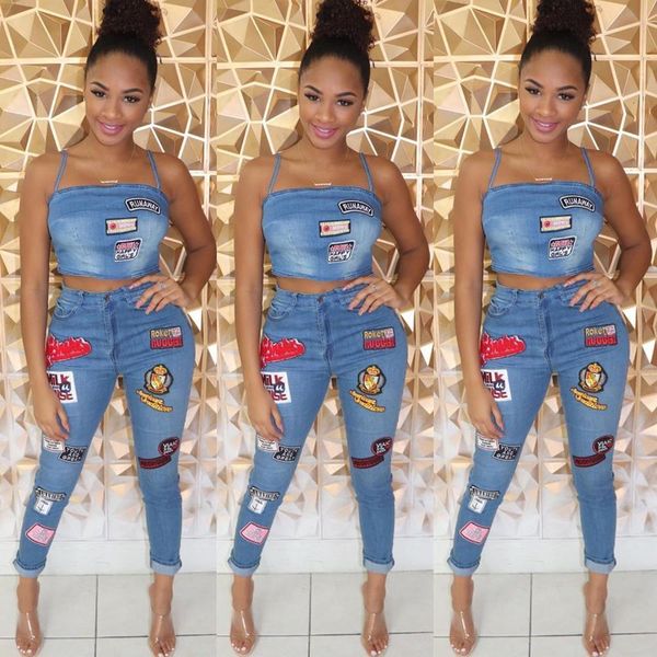 

summer jeans outfits 2020 women clothes sets 2 piece birthday party club crop and pants denim two piece mathcing set, Gray