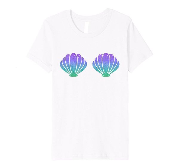 

mermaid shell festival birthday party shirt for women summer fashion design printed funny t-shirt hip hop cotton harajuku, White
