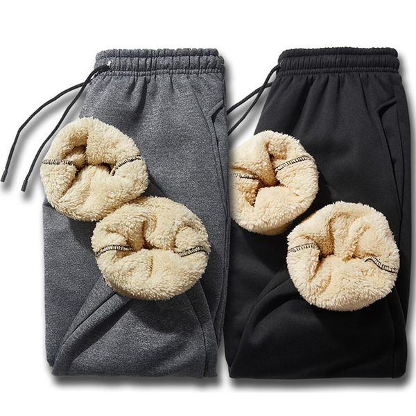 

winter thick warm fleece sweatpants men sportswear joggers ankle-length casual track pants m-4xl, Black