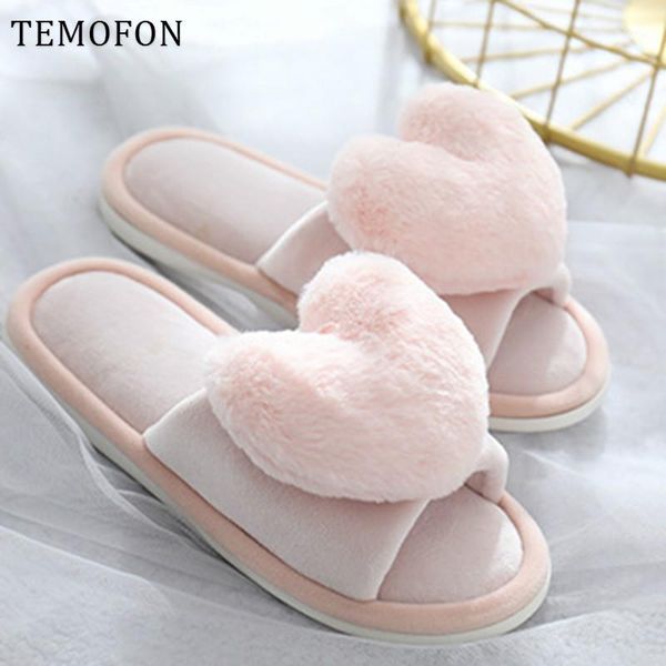 

temofon 2020 new winter slippers women home shoes ladies fur flip flops house slippers anti slip warm indoor flats shoes hvt13081, Black