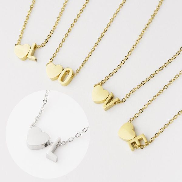 

pendant necklaces stainless steel gold heart with a-z 26 english letter perforated necklace, charm bridesmaid gifts, Silver