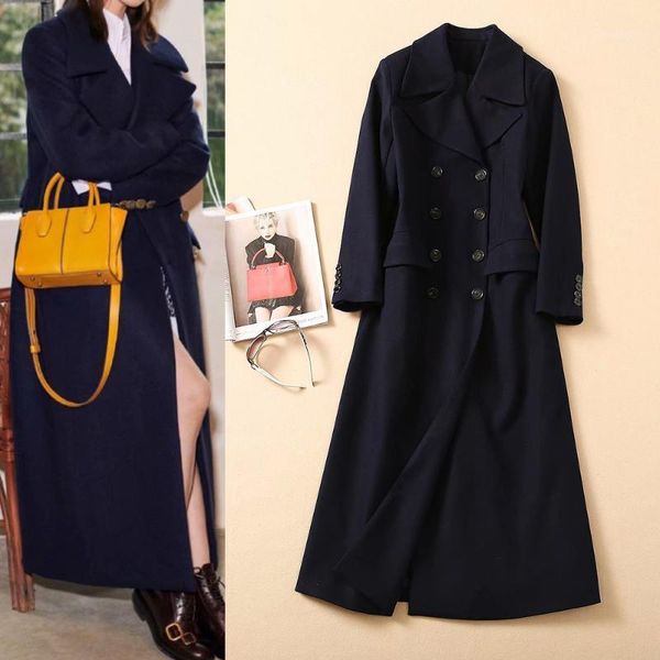 

sell pass wind of england women's clothing in 2021 new winter suit collar double-breasted coat female long money coat1, Black