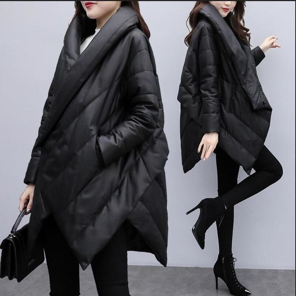 

winter new long sleeve solid color irregular black cotton warm coat loose large size jacket fashion women's windbreaker 201214