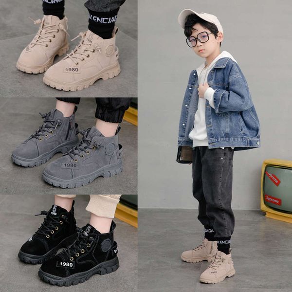 

martin british baby autumn winter children's 2020 girls' short boots middle and big boys' sho, Black;red