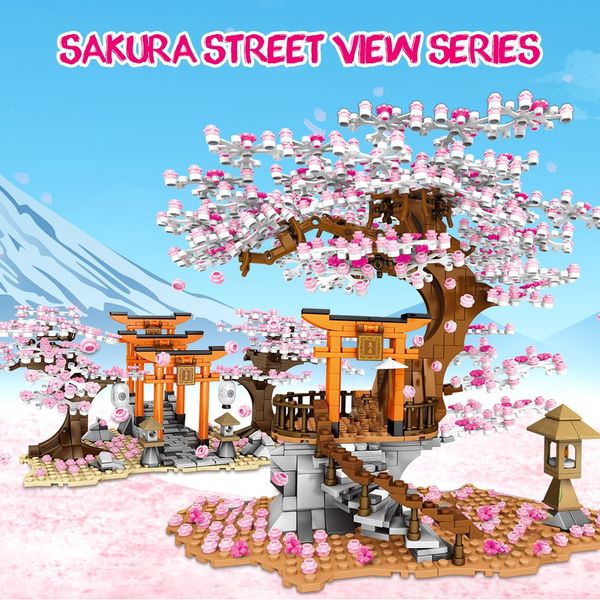

city street view idea sakura inari shrine bricks friends cherry blossom technic creator house tree building blocks toys