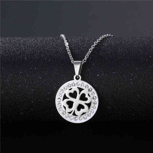 

clover necklace female jewelry lucky grass peach heart flower fashion pendant stainless steel clavicle chain, Silver