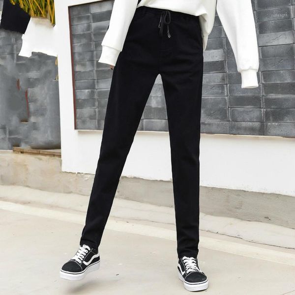 

plus size jeans women's elastic waist white casual pants high-waisted harem 170-185cm tall trousers black ripped denim jeans1, Blue