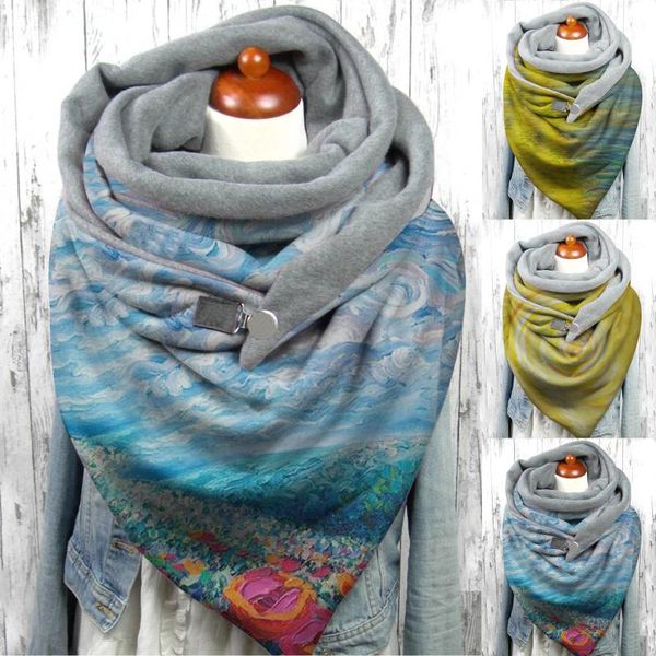 

scarves women's autumn scarf fashion winter women abstract printing metal button soft wrap warm large size shawls lady, Blue;gray