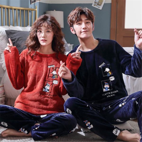 

men's sleepwear loungewear plus size christmas winter warm flannel pajama sets for men women couple suit homewear, Black;brown