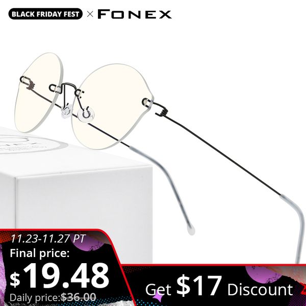 

fonex titanium alloy anti blue light blocking glasses men 2020 new women rimless retro round eyeglasses with nylon lens ab011