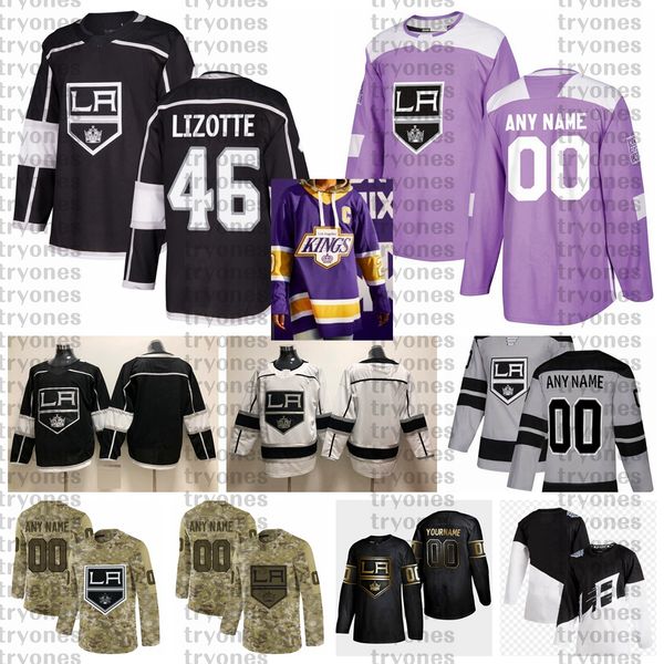

2021 reverse retro customize #46 blake lizotte los angeles kings jerseys golden edition camo veterans day fights cancer hockey jersey, Black;red
