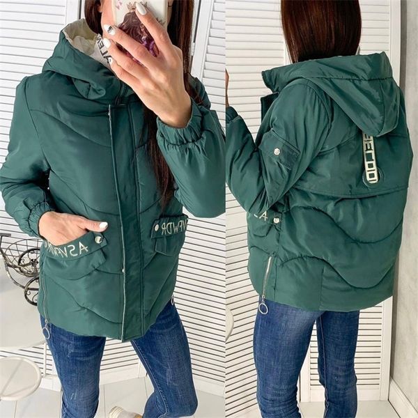 

forerun hooded winter jacket women fashion letter printed solid female down jacket plus size parkas mujer 201217, Black