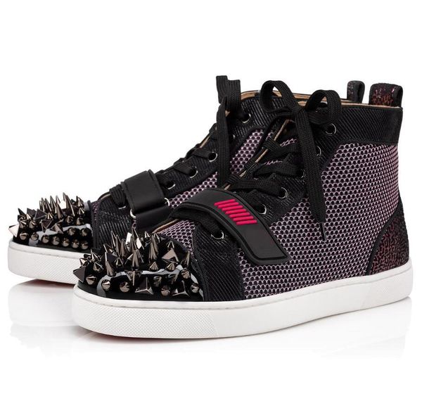 

pik pik spikes casual flat high red bottom sneakers women men skateboard mesh leather outdoors daily dress party walking shoes eu35-47, Black