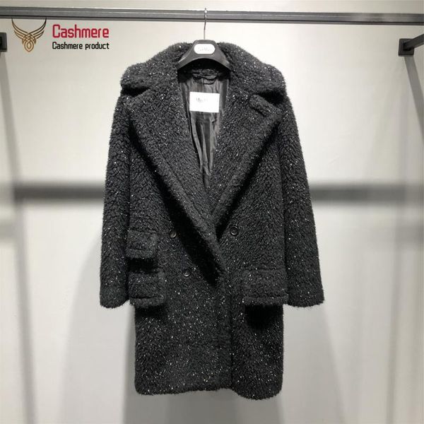 

women's fur & faux winter coat female mid-length teddy bear black camel wool mulberry silk warm 0821