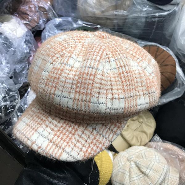 

2020 new style online celebrity octagonal cap women's autumn and winter plush graceful beret warm fashion korean-style hat, Blue;gray