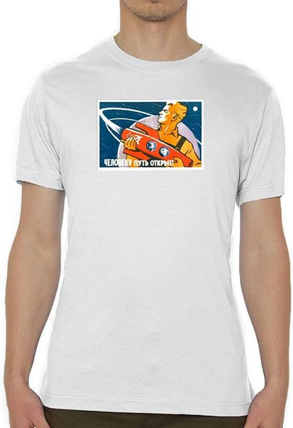 

men's t-shirts ussr space exploration communism poster crew neck t-shirt tee summer 2021 pure cotton breathable short sleeve tshirt, White;black