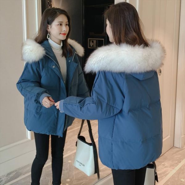 

2019 new parkas female jackets winter jacket women faux fur collar hooded thicken warm loose down cotton coats snow outwear p27, Black