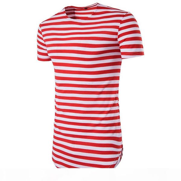 

hip-hop high street summer new men's round hem high street stripe long short sleeve t-shirt, White;black