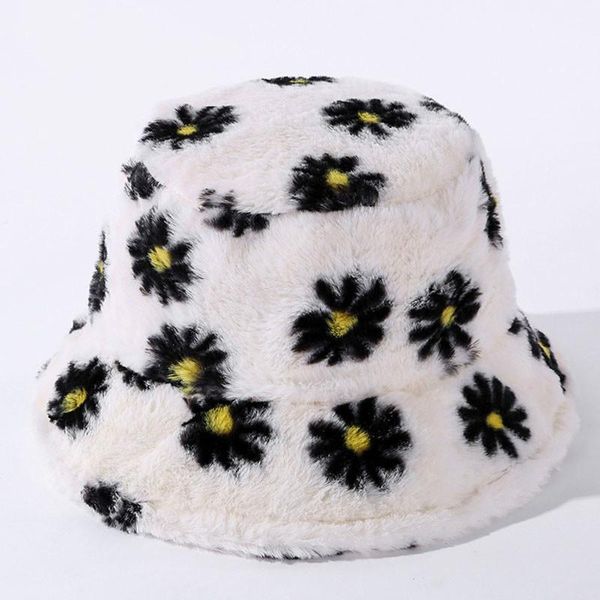 

wide brim hats faux fur daisy bucket hat for womens winter thick warm lady girls korea panama outdoor travel velvet fisherman, Blue;gray