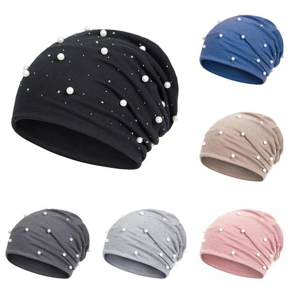 

beanie/skull caps women beanie hat casual polyester shine pearls rhinestones beanies ,winter for skullies cap, Blue;gray