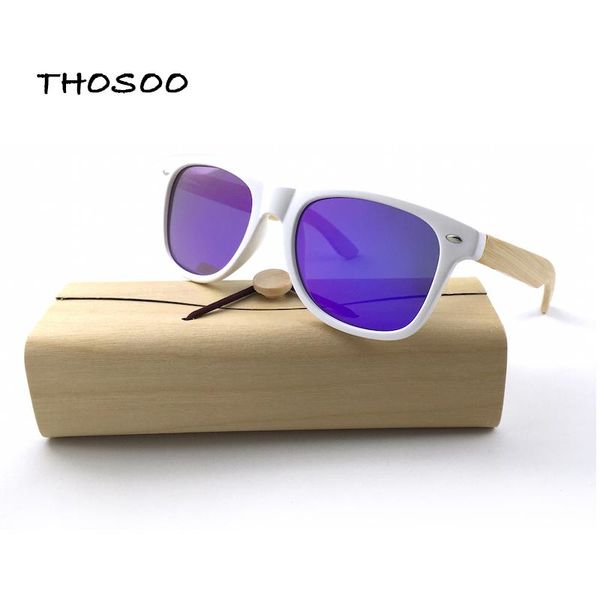 

sunglasses ecofriendly unique bamboo wood with white plastic frames and purple mirror polarized lens thosoo, White;black