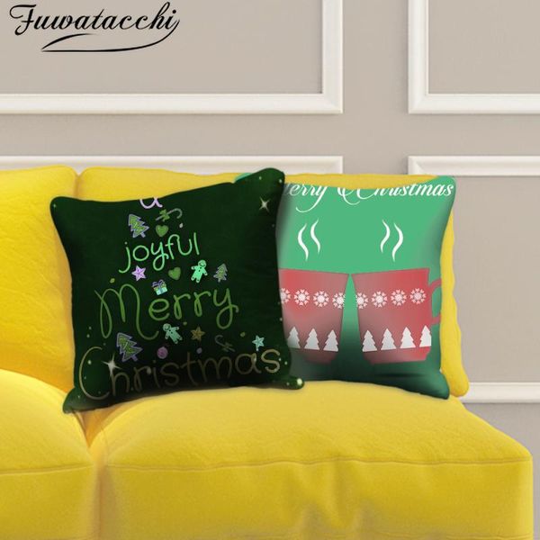 

fuwatacchi merry christmas cushion cover green xmas print pillowcases for home sofa chair decorative pillow cover fundas cojines