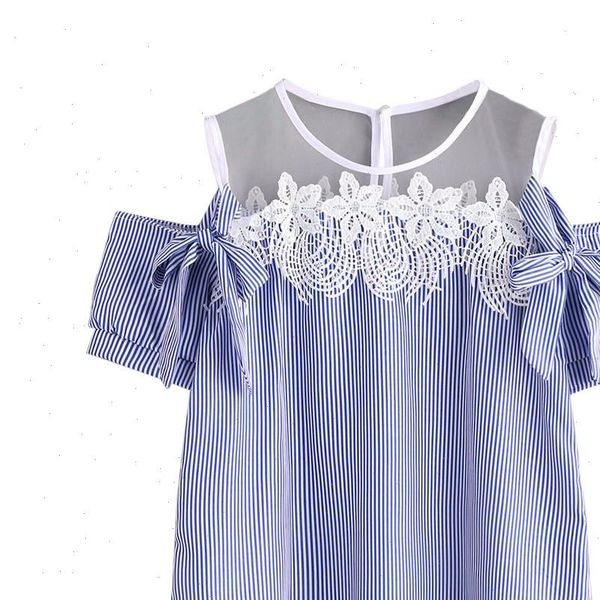 

blouse 2021 women short sleeve off shoulder lace striped casual tumblr women casual c2635, White