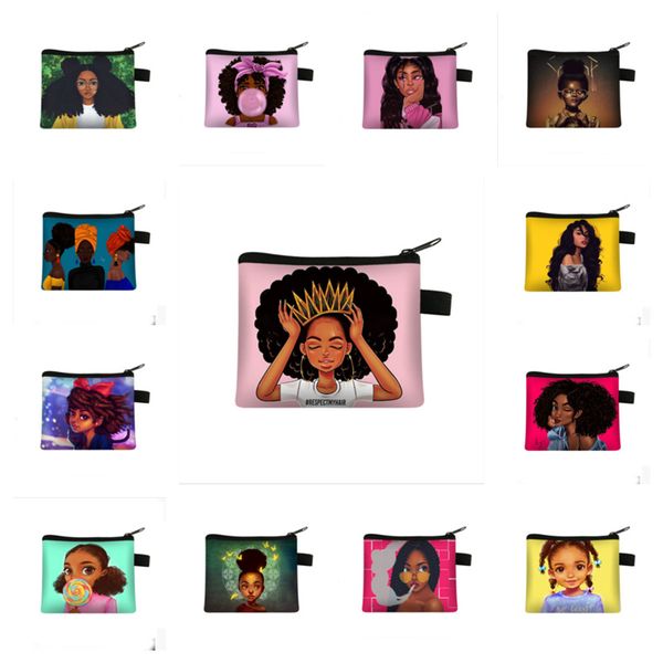 

afro girls girls sziper pougher coves monital держатель кредитной карты люксы дизайнеры сумки женщины ключ держатель карманные муфты детские, Black