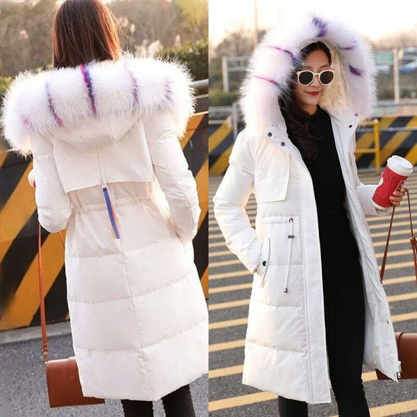 

fashionable bubble hooded down cotton coat ladies parker jacket large collar trim winter warm fur women lined puffer coats 201014, Black