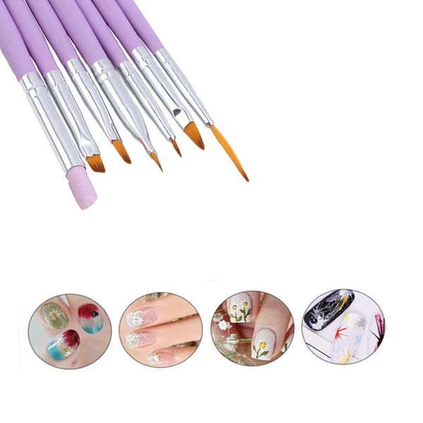 

nail brushes 7 pcs/set brush painting liner pen pink acrylic handle uv gel lacquer cuticle remover manicure kit art tools, Yellow