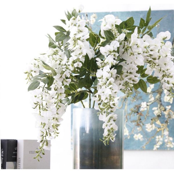 

100 см 2 головы искусственная глициния горох blossom цветы падение фиолетовые флорес поддельные цветы листья свадьба домашняя вечеринка укра