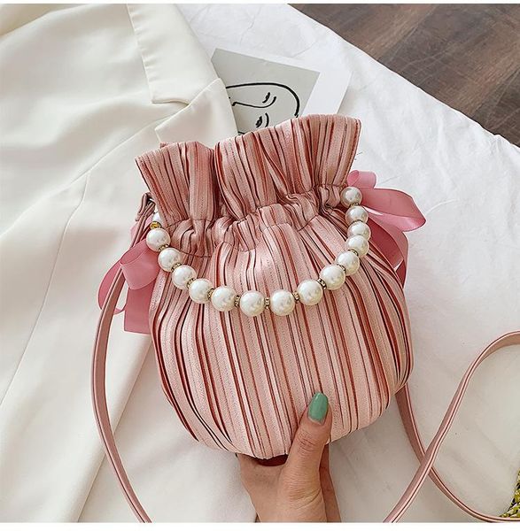 

ladies bag fashion chain handbag single shoulder messenger bag drawstring bucket soft wallet pearl crossbody