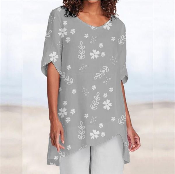 

рубашка блуза 2020 рубашки новых повседневных печатей летних женщин половина рукава ретро элегантная женщина партия vestidos 5xl, White