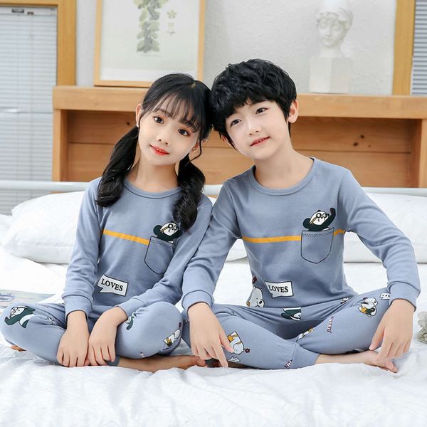 

spring children's cloth trousers set cotton and autumn thin boys' long sve girls' pajamas baby underwear, Blue;red