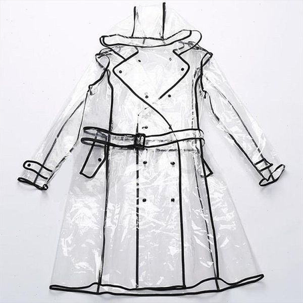 

jacket raincoat runway black women girls rain coat eva ladies windproof clear vinyl hoodie full transparent color covered adult, Black;brown