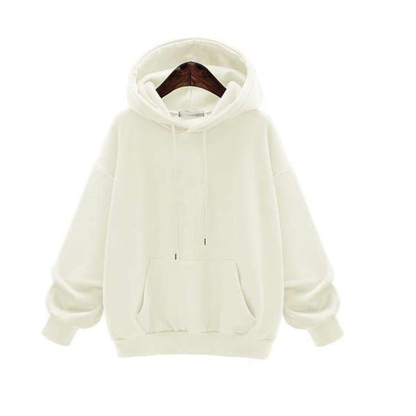 

women spring autumn long sleeves loose hooded sweatshirt solid color hoodie n0he, Black
