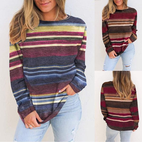 

fashion striped print blouse shirt loose o-neck tee casual autumn winter ladies female women long sleeve blusas pullover, White