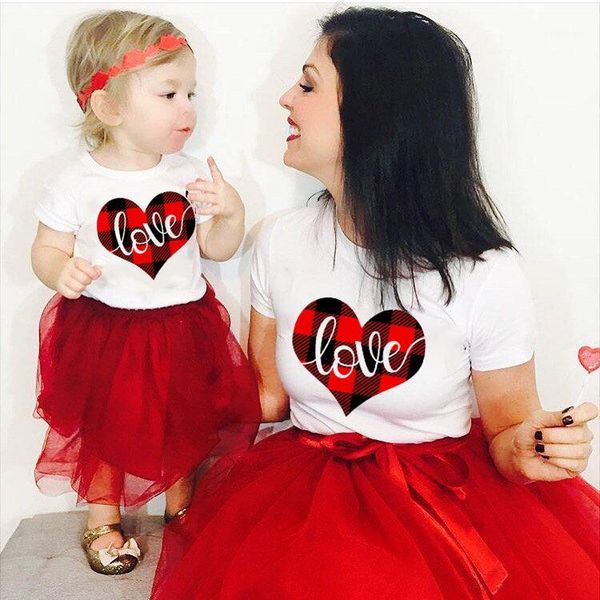 

family matching outfits 1pcs mommy + me valentine's day tee mother daughter valentines short sleeve o-neck shirts1, Blue