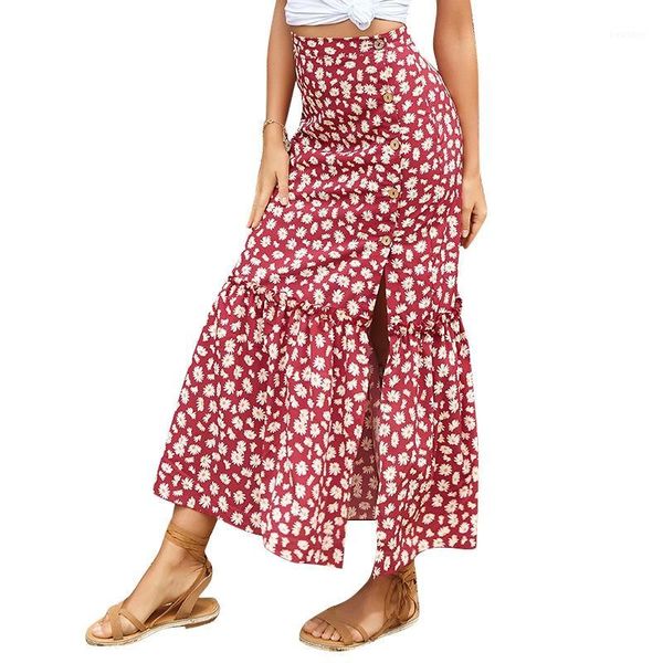 

elegant floral women midi skirt high waist female a-line skirt casual summer ladies skirts1, Black