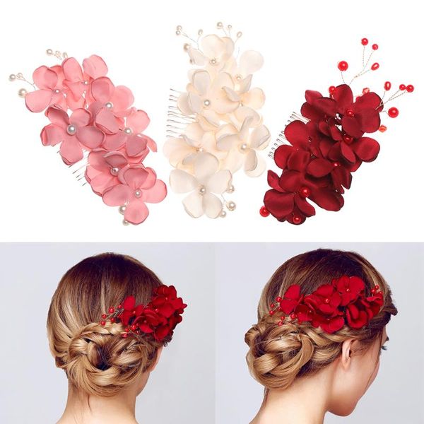 

1pcs luxury fashion flower hair combs headdress prom bridal wedding hair accessories elegant pearl jewelry pins gifts, Golden;silver