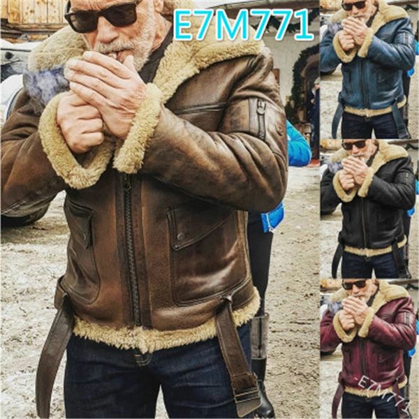 

mens thicken outdoor jackets fashion trend long sleeve zipper fur collar fleece coats designer male winter new casual lapel slim outerwear, Black;brown