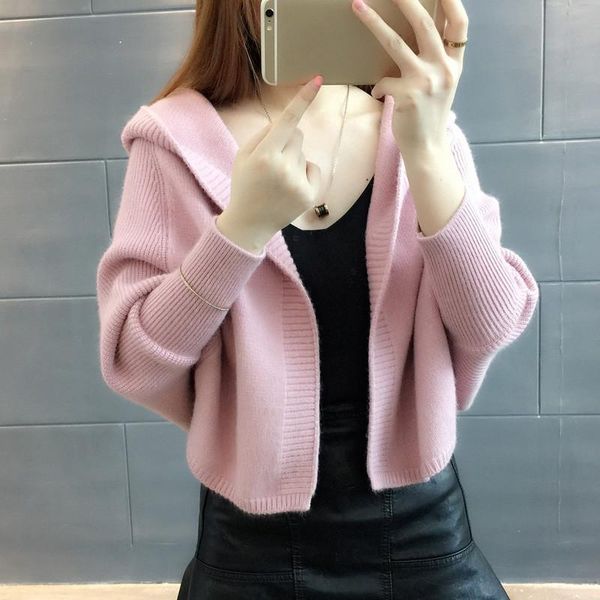 

winter hooded knitted cardigan sweater coat women loose solid korean cardigan autumn ladies casual batwing sleeve knit sweaters, White;black