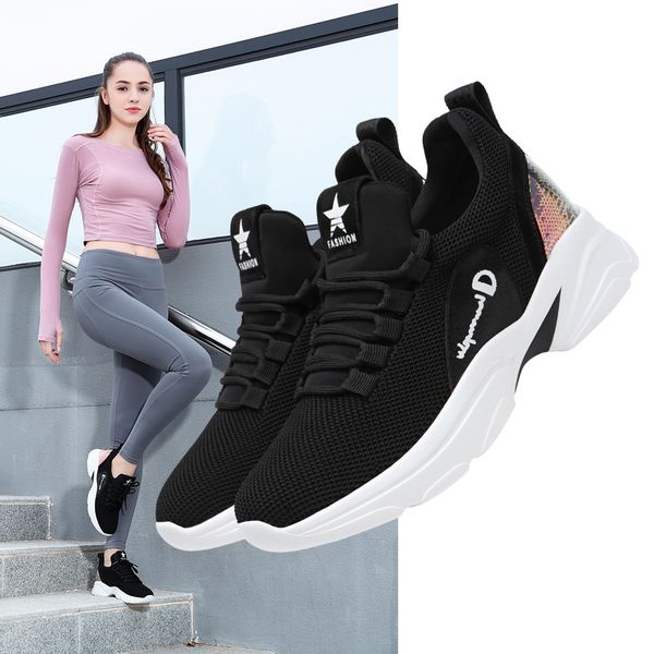 

guciheaven women casual sneaker ladies walking shoes falt platform height increasing inside heels q1204, Black